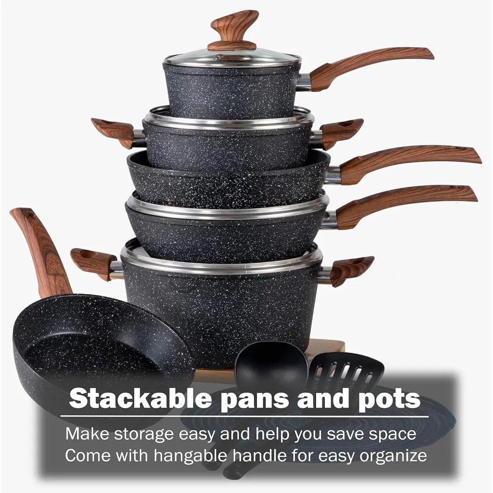 12-pc Induction Nonstick  Cookware Sets - , Granite Pots and Pans Set