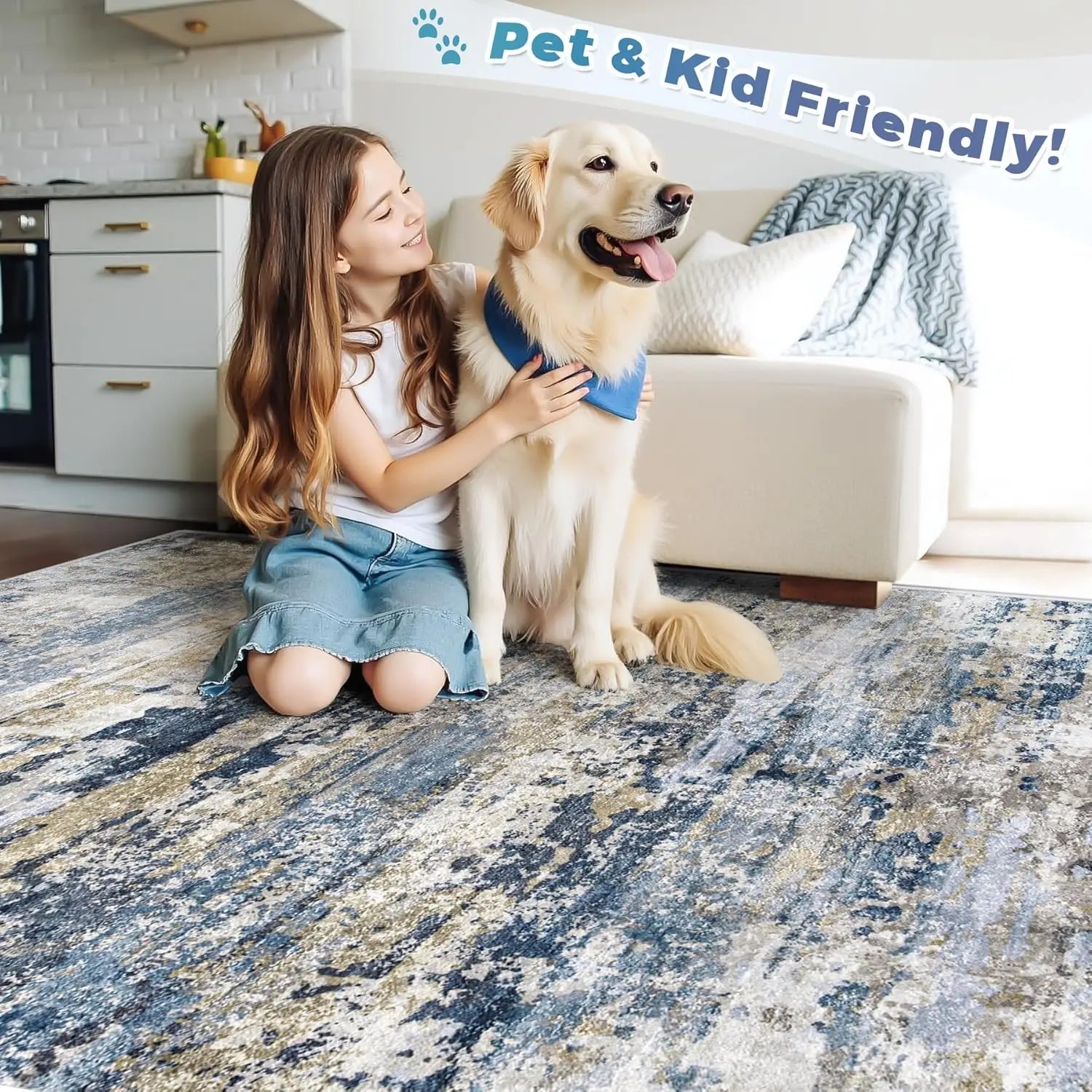 8x10 Washable Modern Abstract Neutral Area Rug - Soft, Non-Slip,