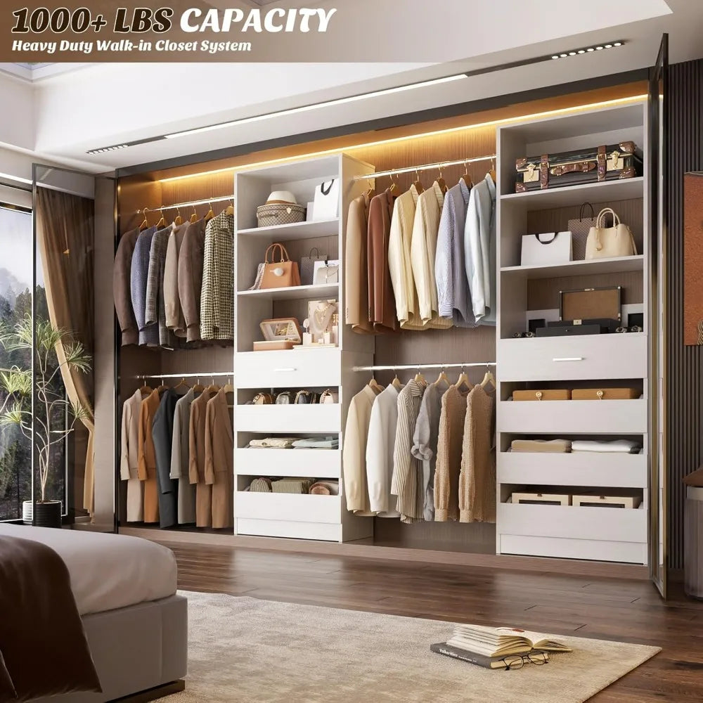 , 4-9Ft Closet Organizer with 4 Wooden Drawers,