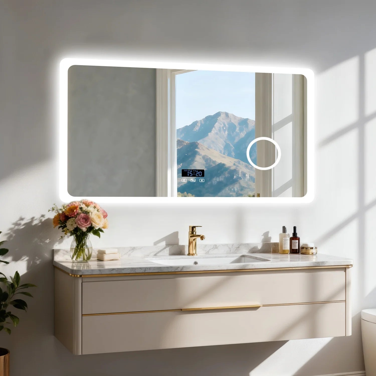 LED Bathroom Mirror with Bluetooth Dimmable Backlit  with 3X Magnifier and Screen Display