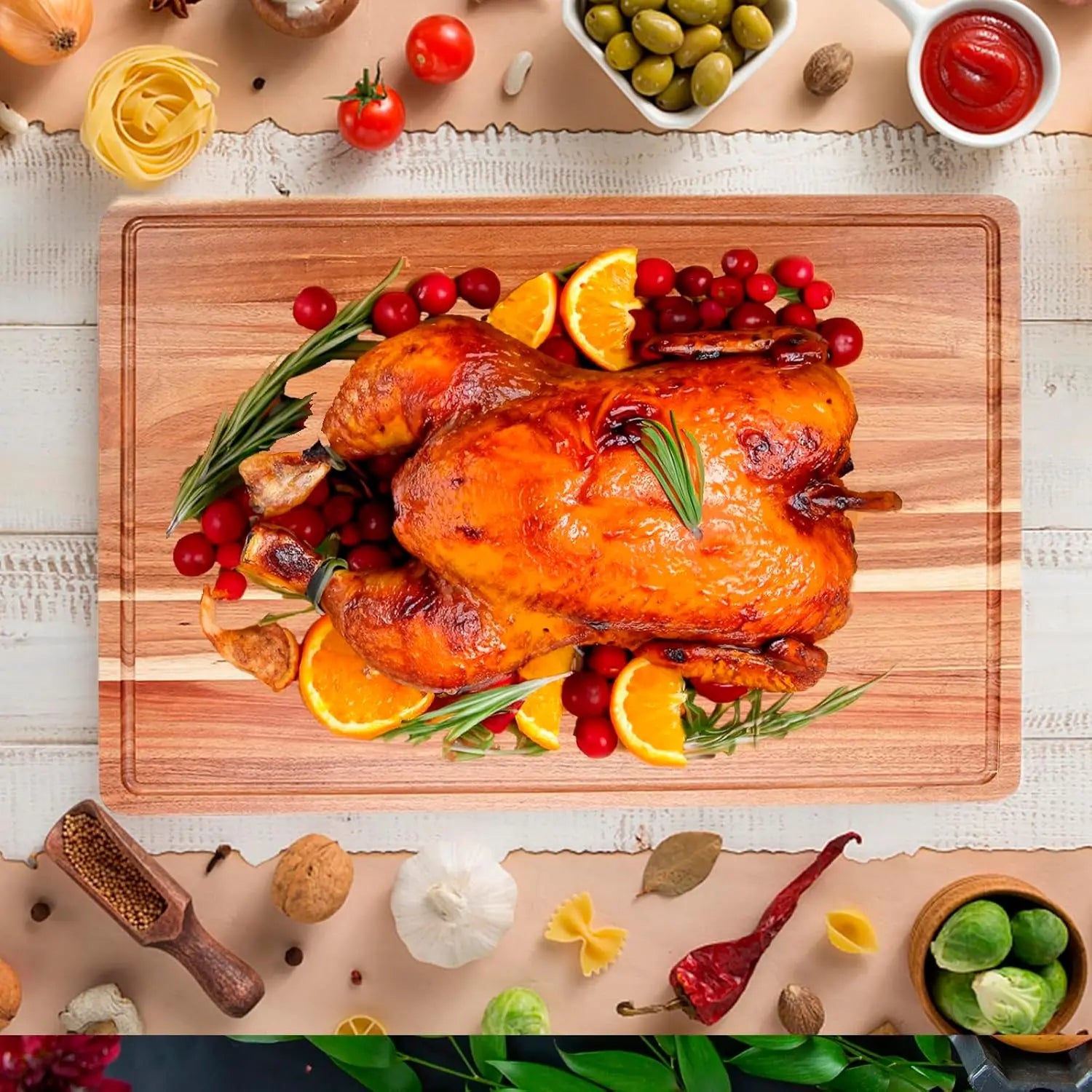 Extra Large Reversable  Wood Cutting Board with Juice Groove and Handle 24 x 18 x1.2 in