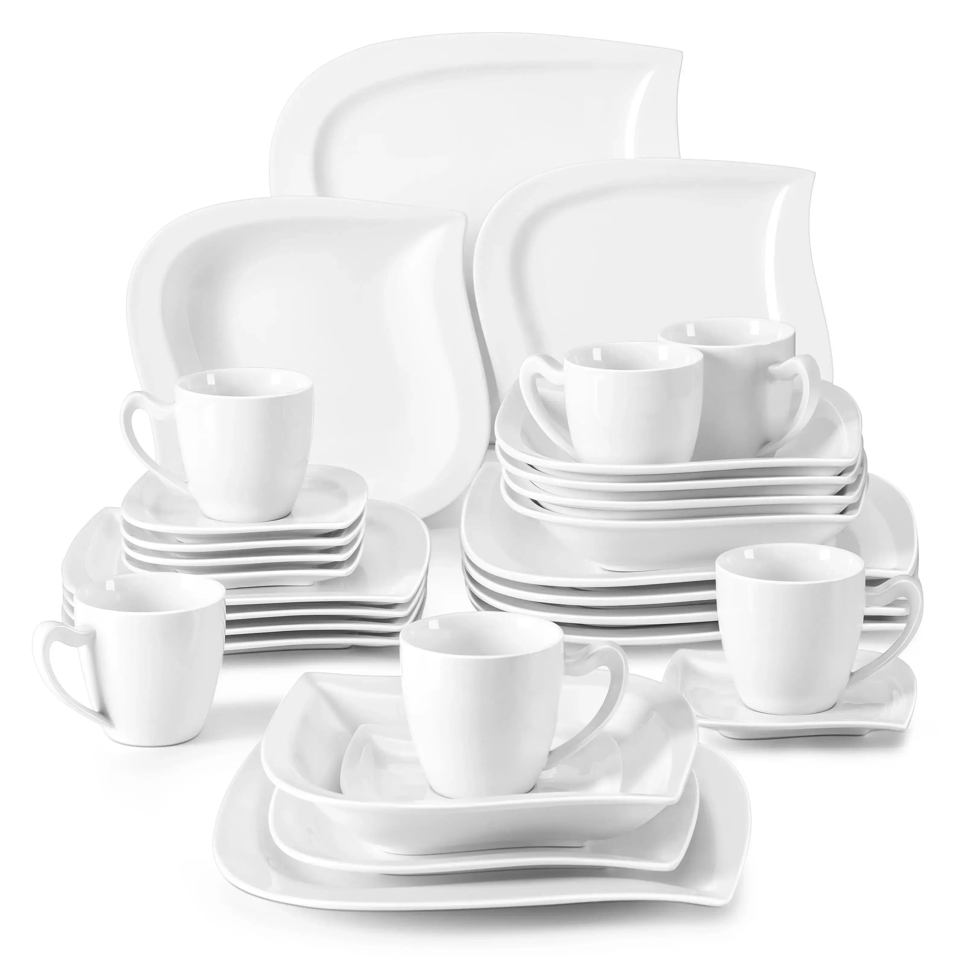 30/60 Piece White Porcelain Dinner Set with Cups Saucers Dessert Soup Dinner Plates Tableware Service for 6/12