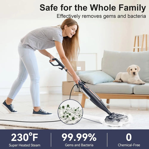1300W  10 in 1 Steam Mop With Rotating Pads, Lightweight Floor Steamer for Hardwood, Laminate & Tile