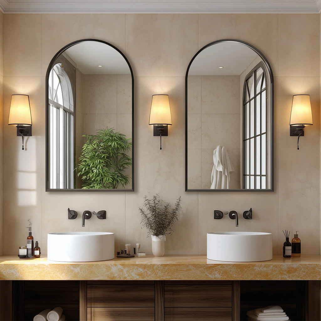 JHK  Arched Bathroom Mirror, 26x38" Metal Framed Wall Mirror for Vanity, Bedroom, & Archway