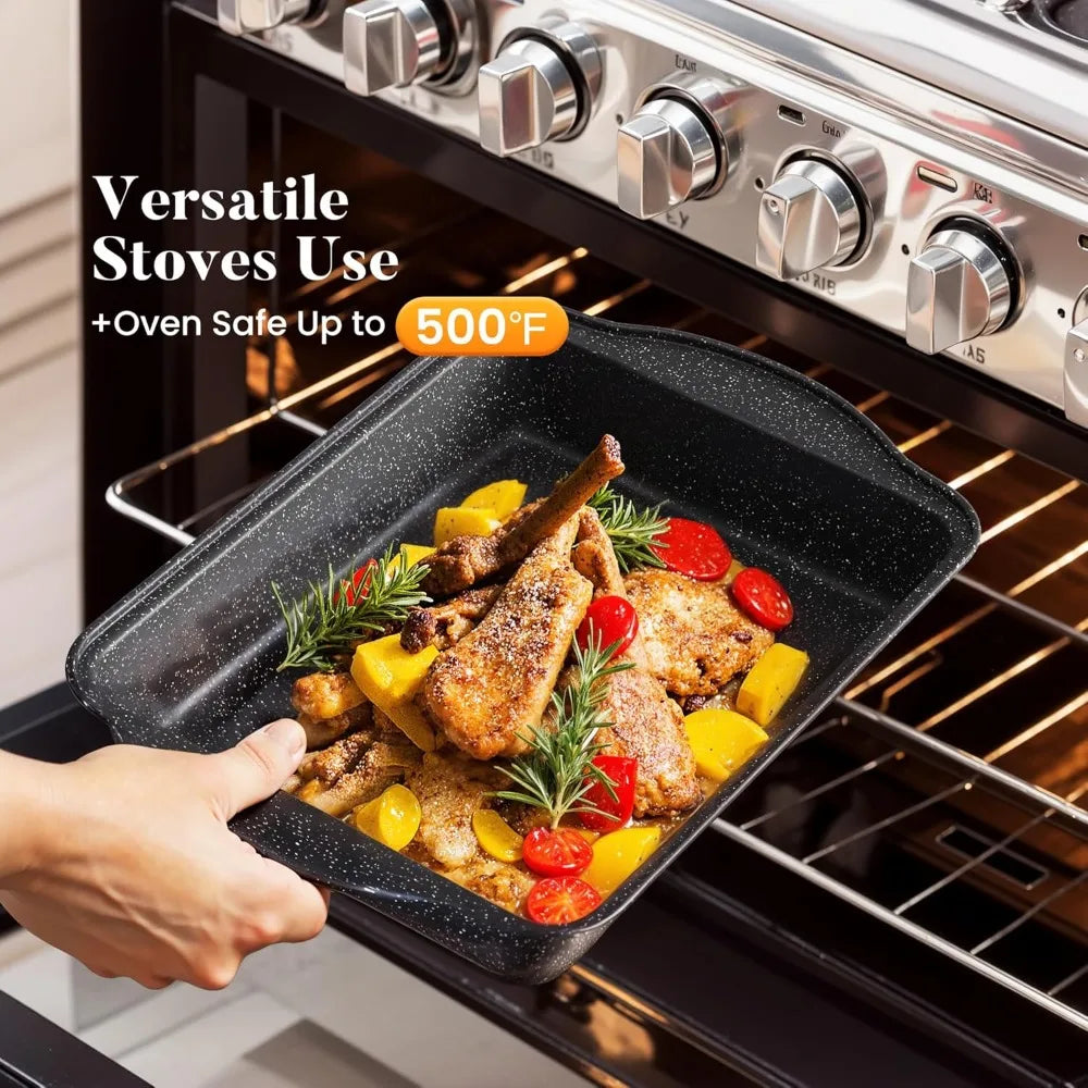 17Pcs Induction Cookware Sets, Granite Pots and Pans Non Stick, Black
