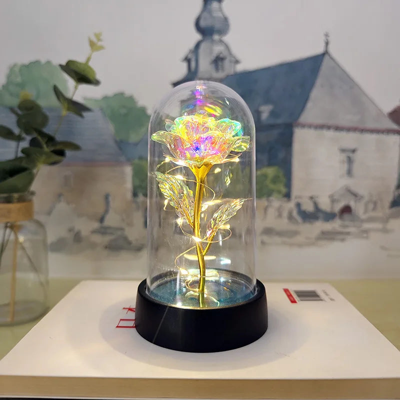 Artificial Glass Flower with Eternal Rose of the LED Light