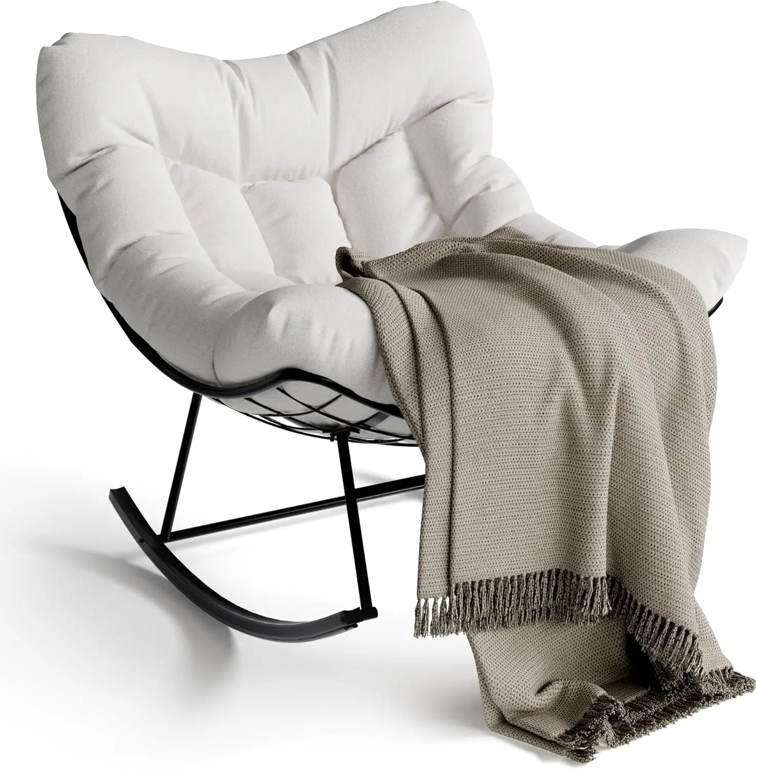 Outdoor Oversized Papasan Rattan Egg  Rocking Chair with Footrest, For, Patio ,  Balcony, Backyard ,Porch, Bedroom.