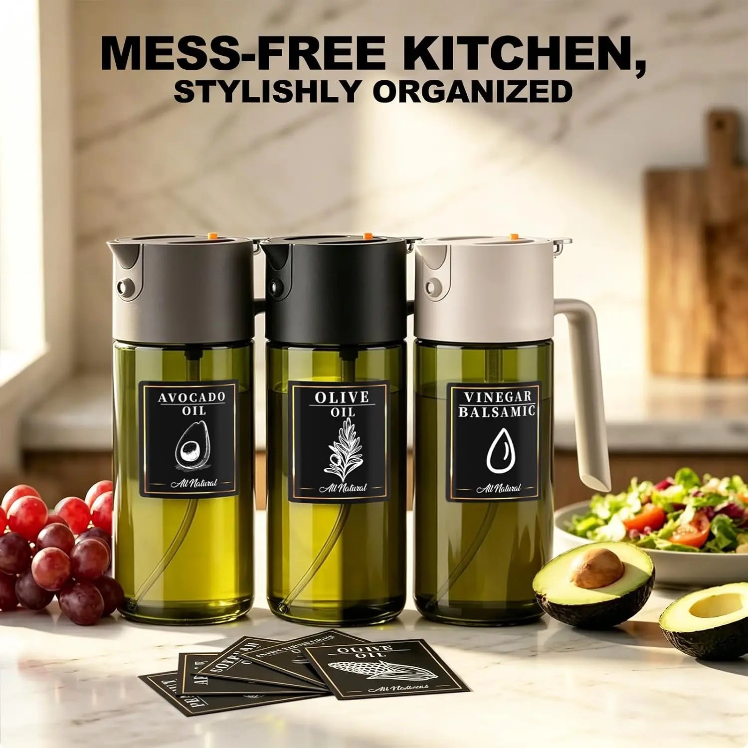 2-IN-1 Oil Sprayer,  Light-Blocking Glass ,  with Leak-Proof Portion Control