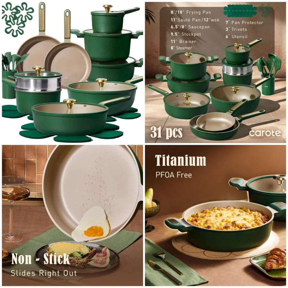 , 31pcs Non Stick Cookware Set,  Induction Compatible, Non-Toxic