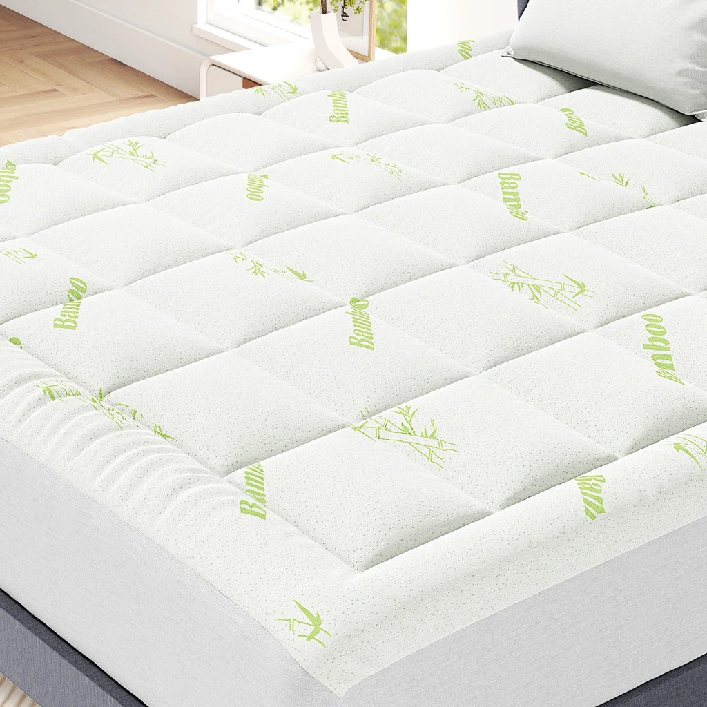 MCQ 400g Bamboo Viscose Mattress Topper Ultra Soft Pillow Top with Stretchable Pockets Breathable Cooling