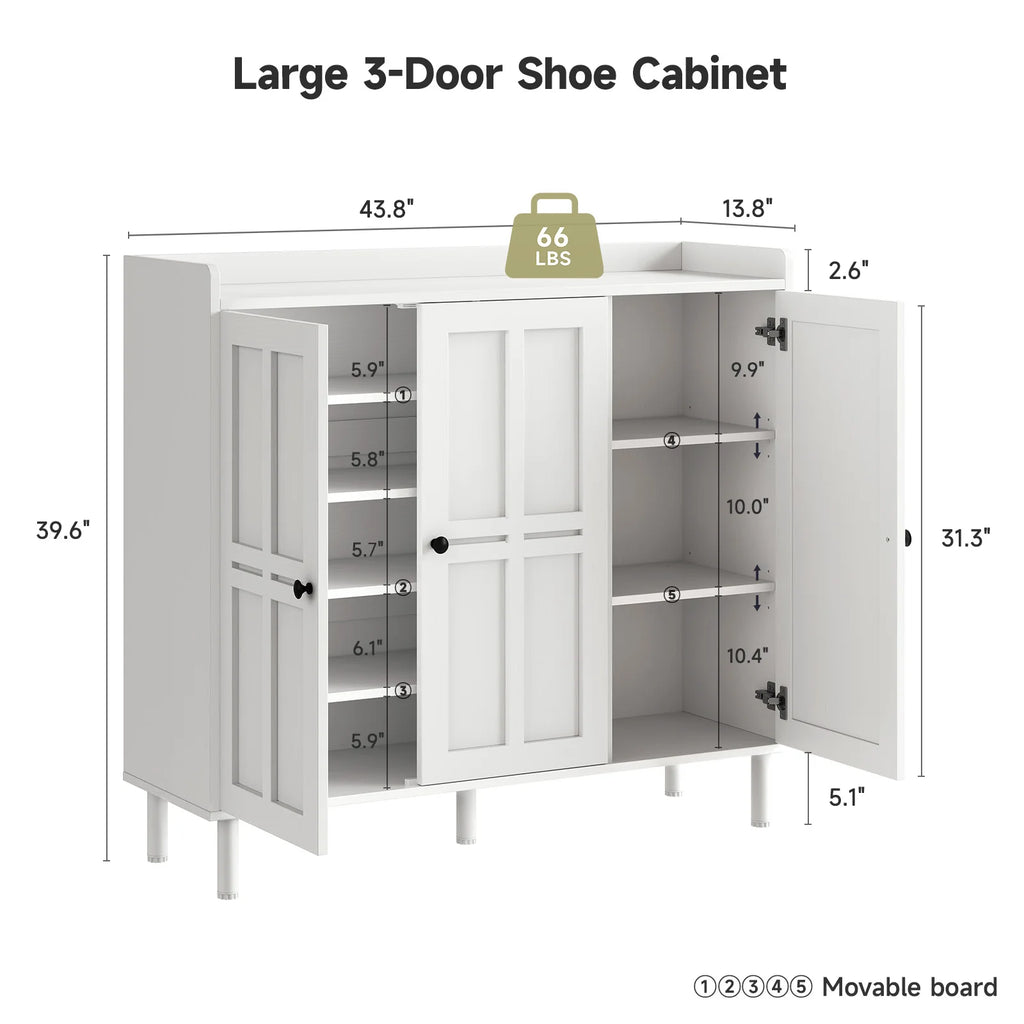 Shoe Cabinet with 3 Doors, 30 pair Storage Organizer for Entryway