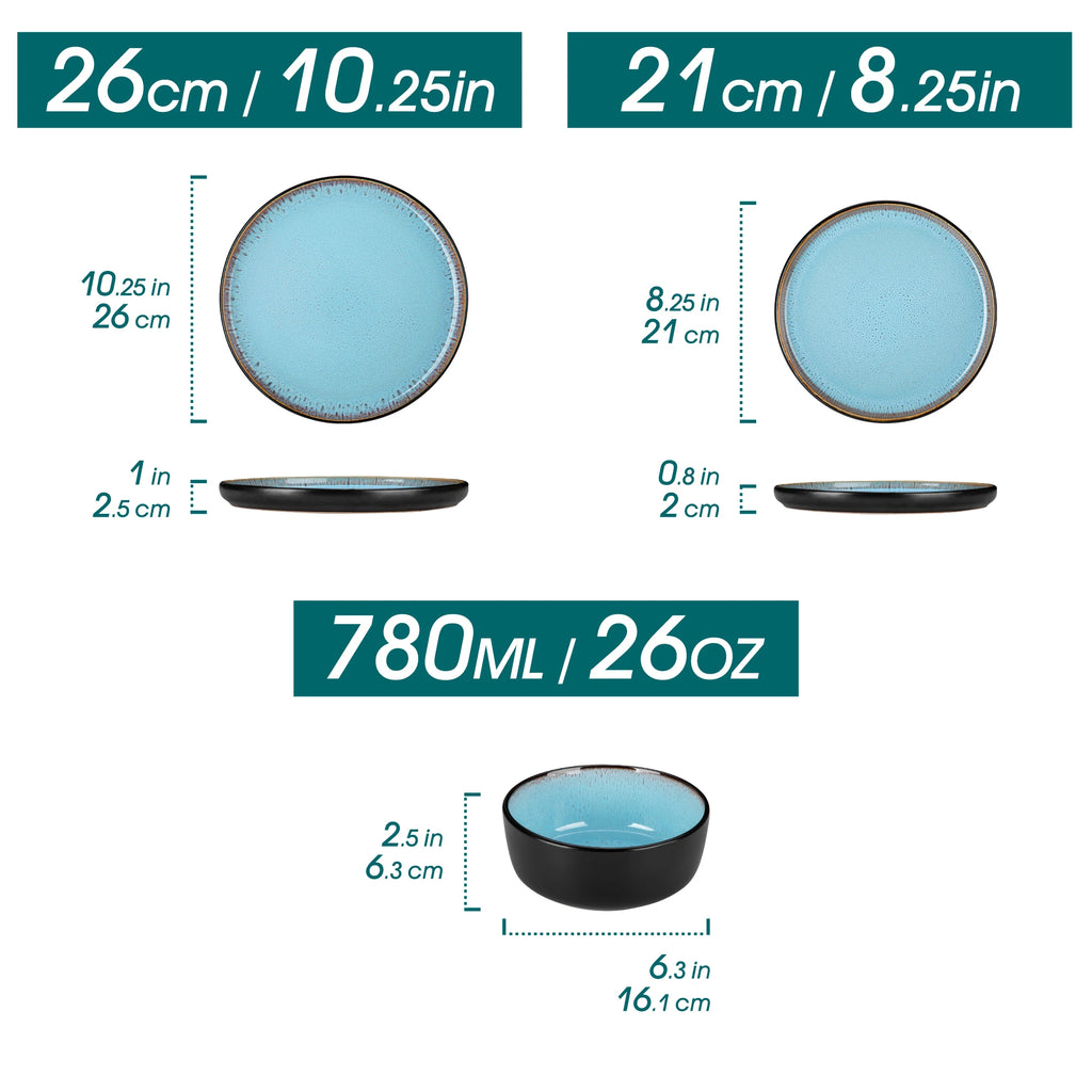 12/16 Piece Ceramic Dinnerware Set Stoneware Plats Set with 4/6 pcs Dinner Plate/Dessert/Bowl/Soup