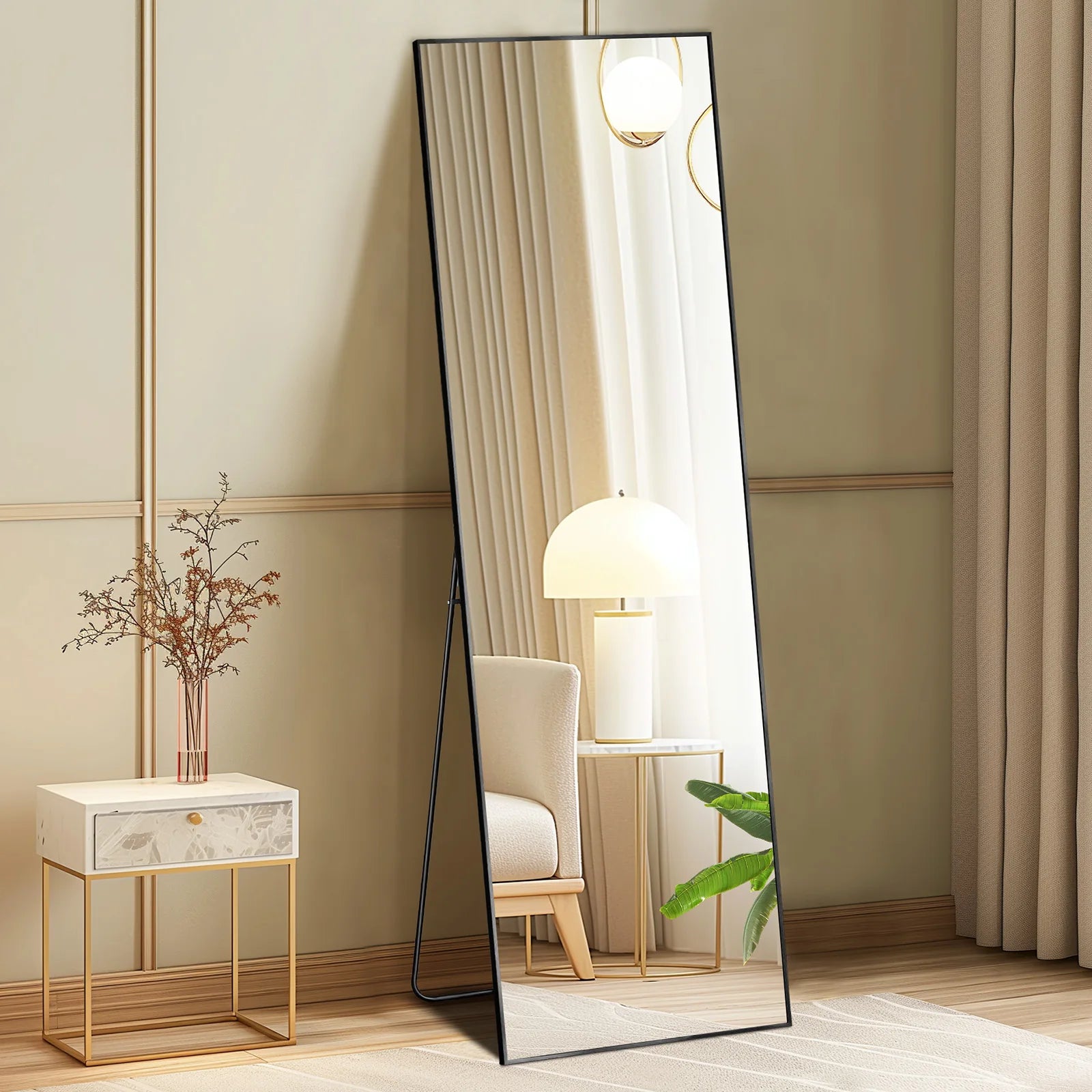 64"x21" Full Body Wall Mirror Standing Hanging or Leaning Wall-Mounted with Stand Aluminum Alloy Frame