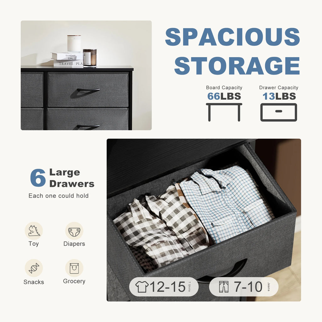 6 Fabric Drawers Nightstand  With Storage  Display Cabinet