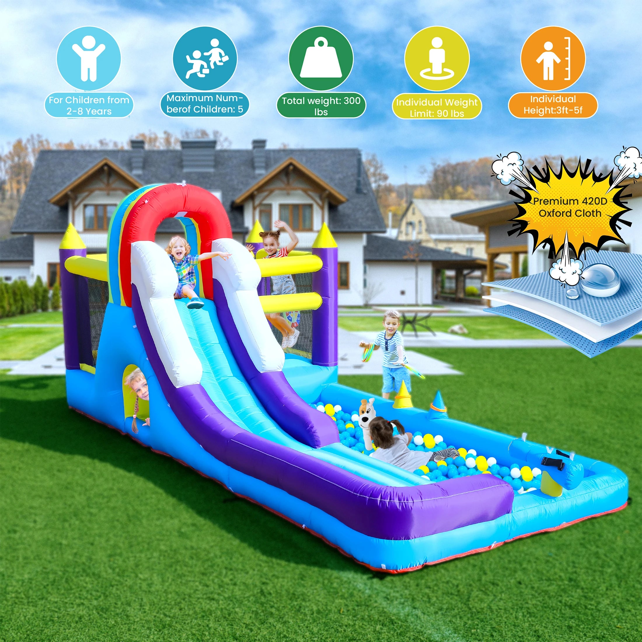 16ft Inflatable Water Slide Bounce House w/ Splash Pool for Kids