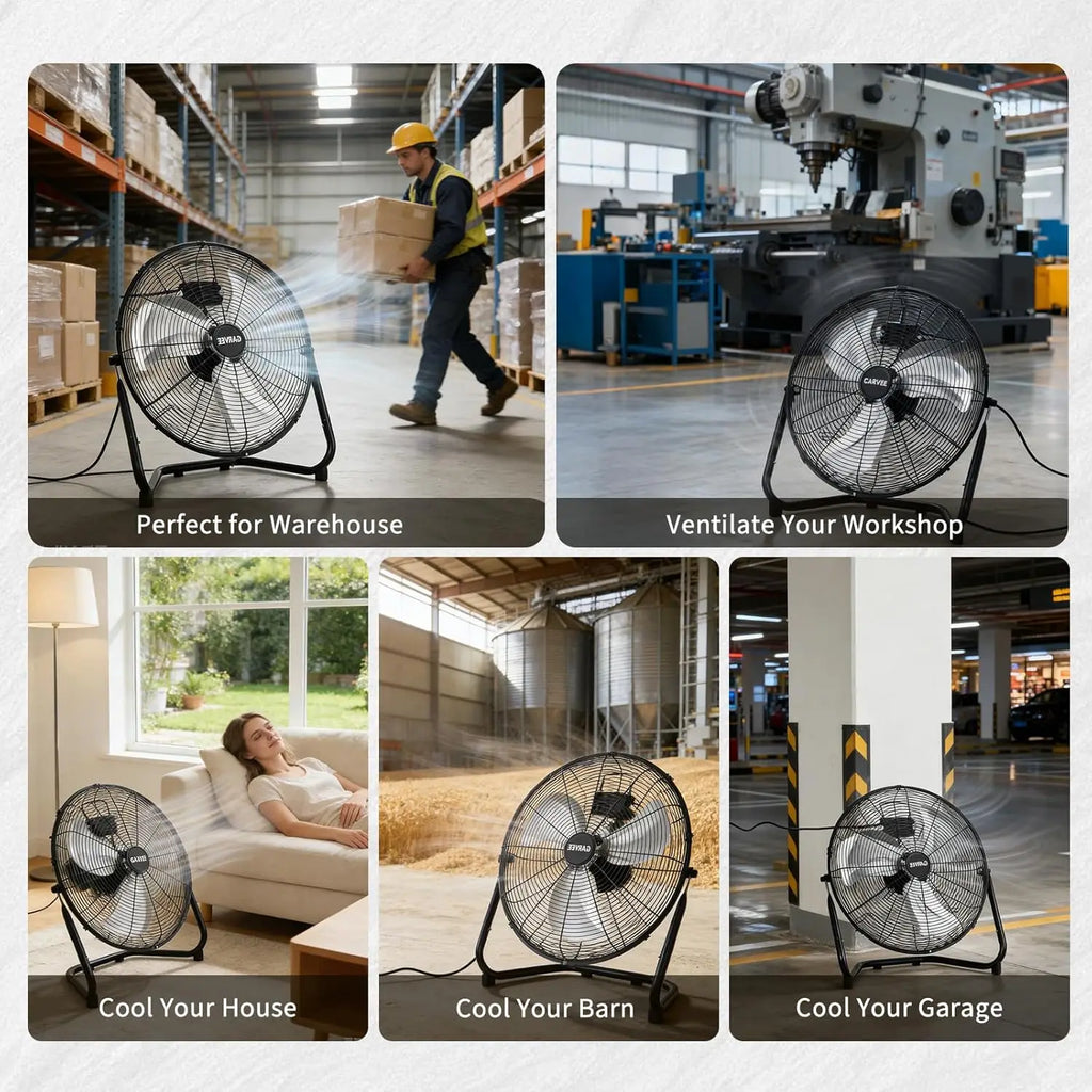 12/20 Inch Floor Fan, 3 Speeds 4800 CFM High Velocity Heavy Duty Fan, 360° Adjustable Tilt,