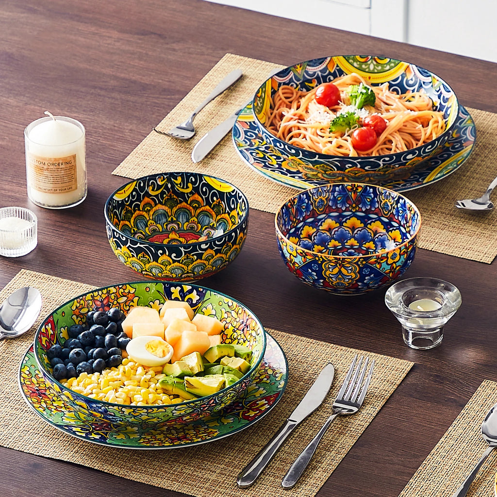 4/8 Piece Colorful  Ceramic Pasta & Soup Bowls, 42 oz,   Dishwasher & Oven Safe