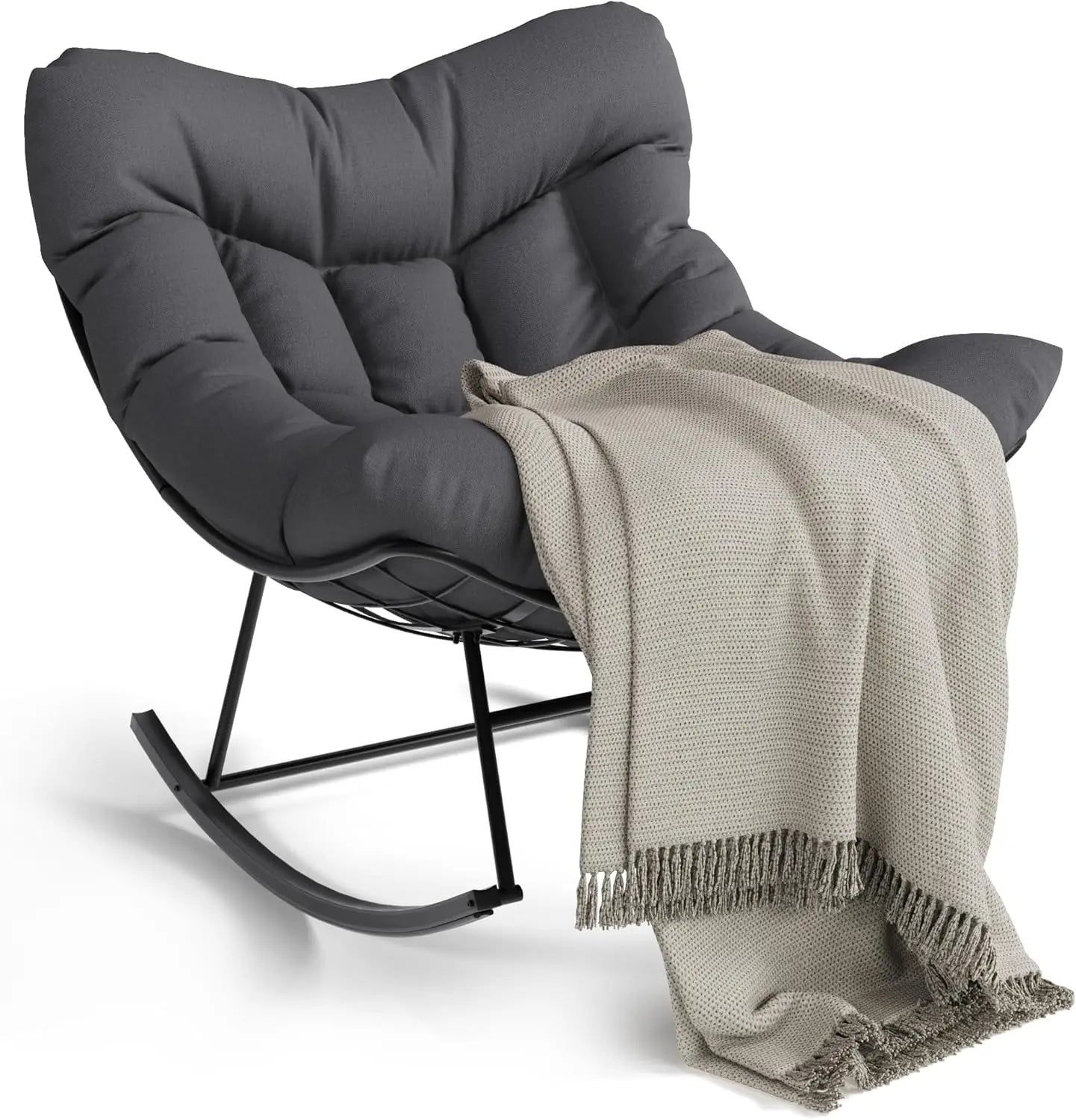 Outdoor Oversized Papasan Rattan Egg  Rocking Chair with Footrest, For, Patio ,  Balcony, Backyard ,Porch, Bedroom.