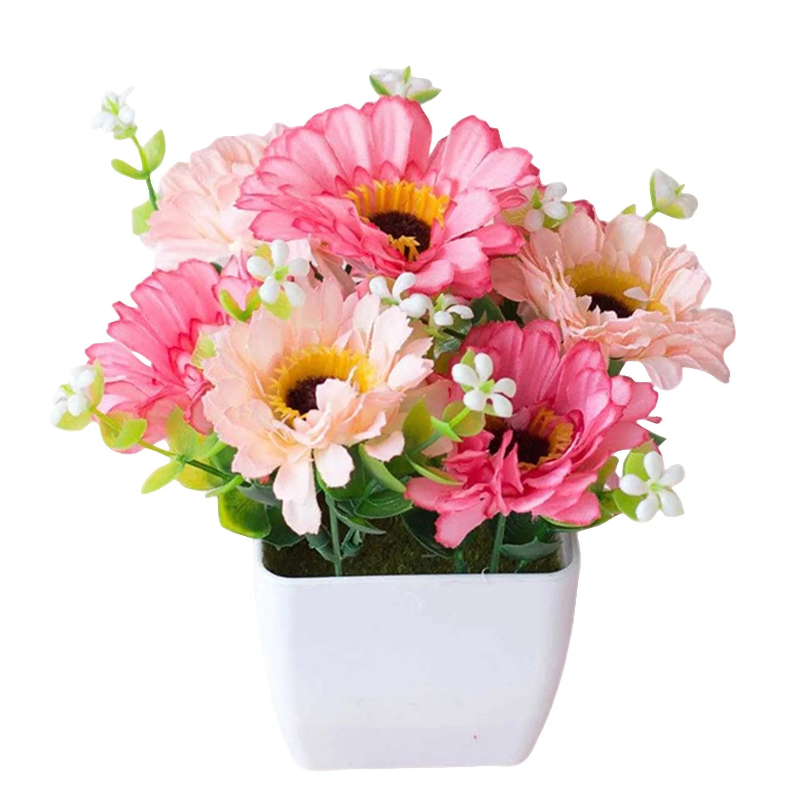 Artificial Flower Pot With Realistic Faux Flowers Chrysanthemum Baby's Breath