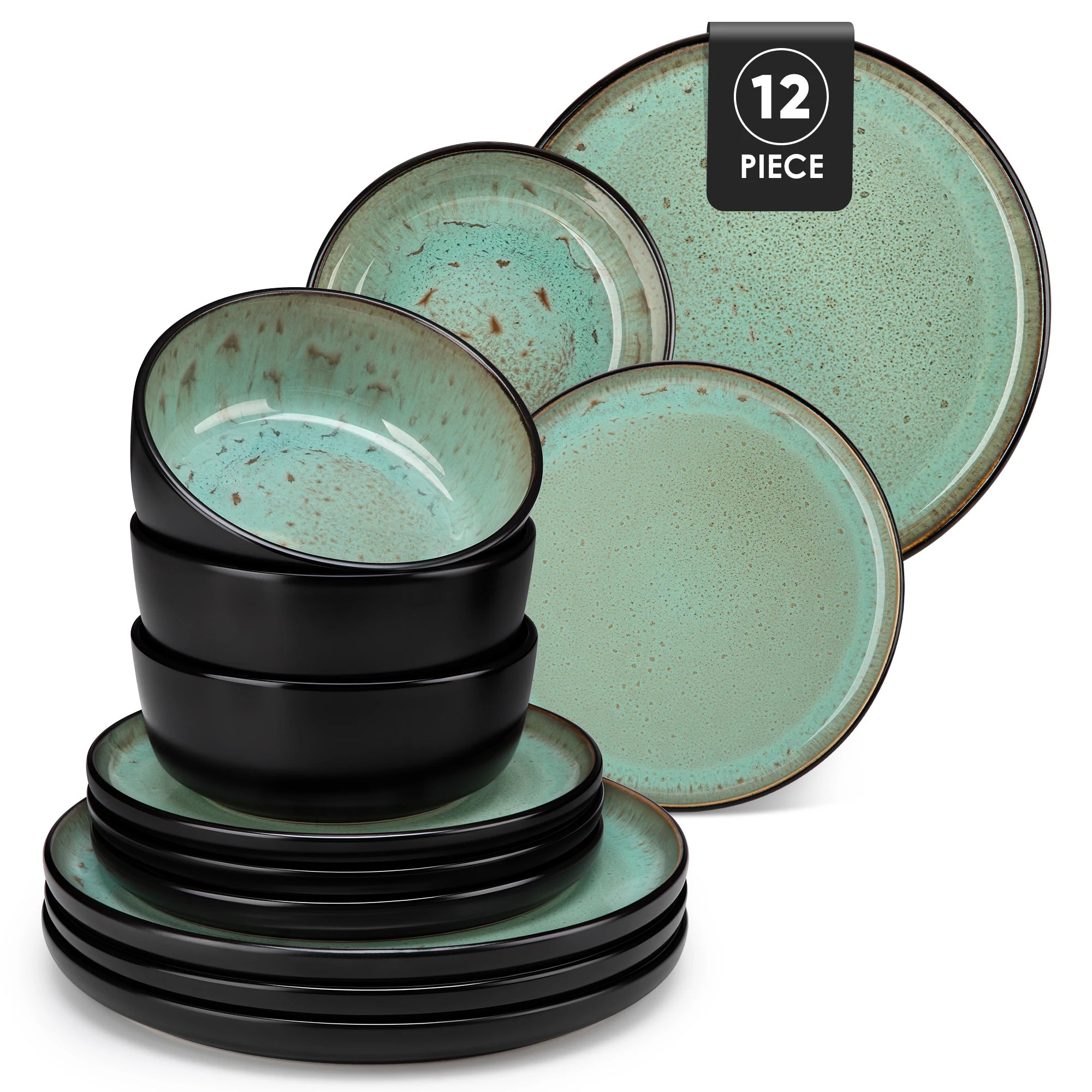 12/16 Piece Ceramic Dinnerware Set Stoneware Plats Set with 4/6 pcs Dinner Plate/Dessert/Bowl/Soup
