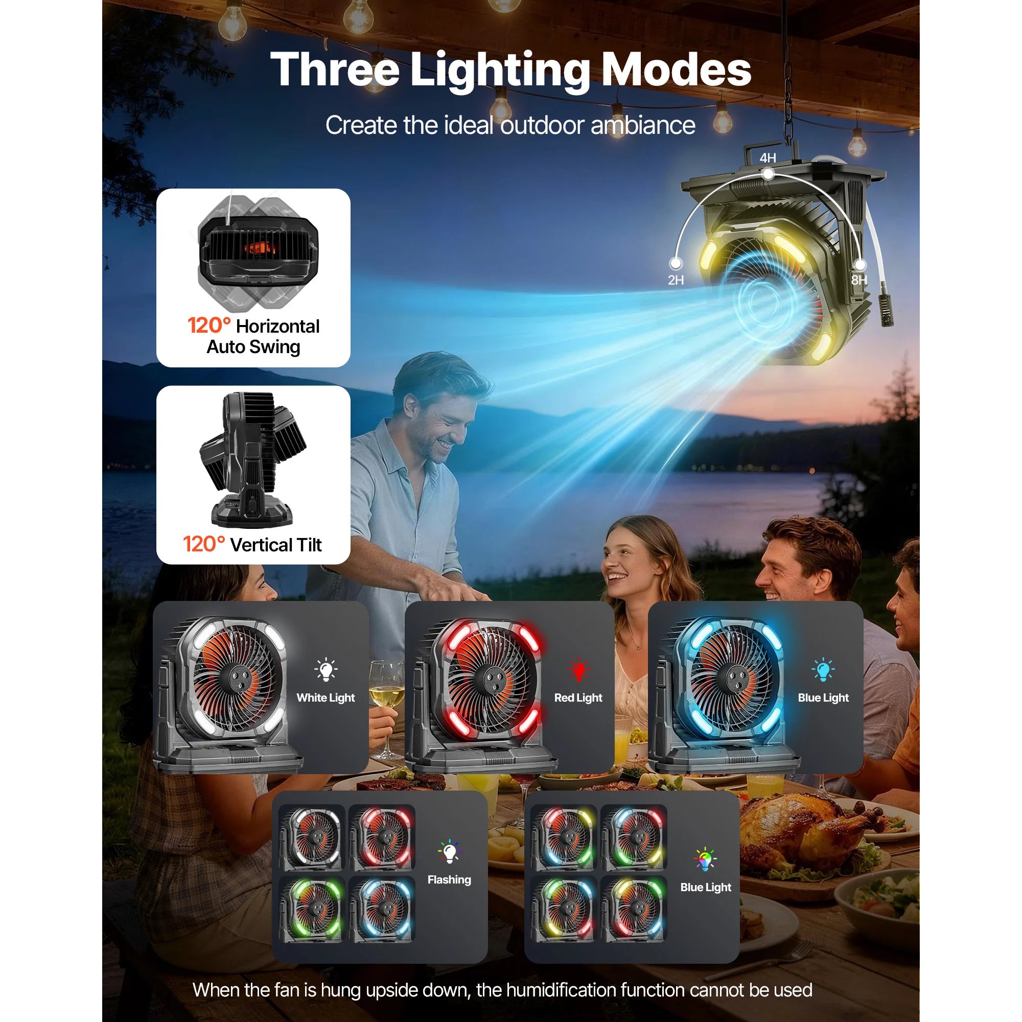 Portable Misting Fan High Speed Motor Large Water Tank Rechargeable Battery with Remote Light Modes