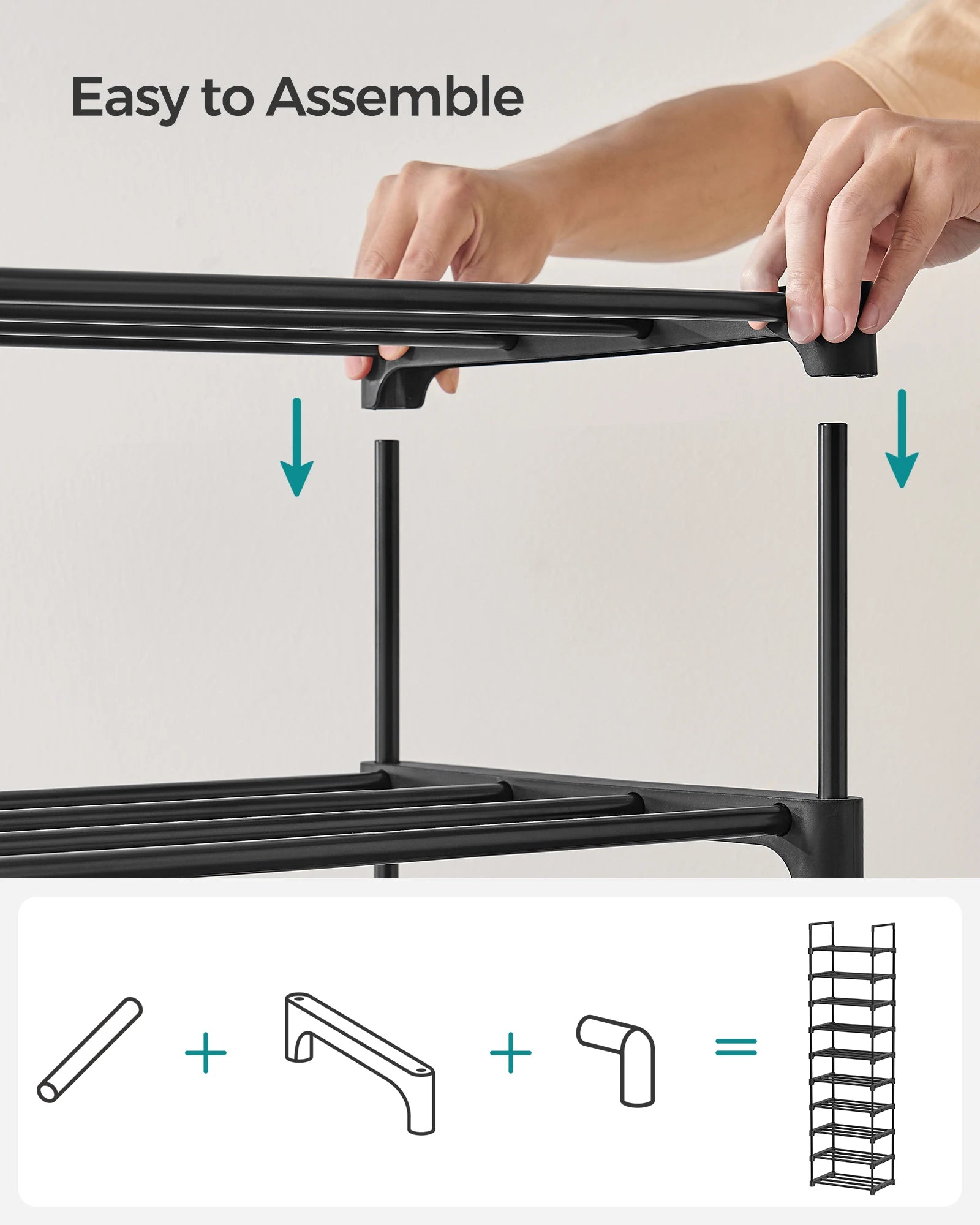 , 10 Tier Shoe Rack Metal Organizer,  for 20 Pairs of Shoes,