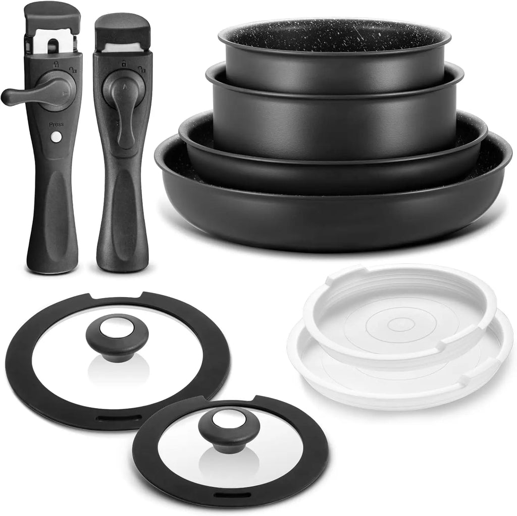 10-Piece Induction Cookware Set  with Removable Handles,  Stackable &, Dishwasher