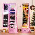 LED Mirror Jewelry Cabinet Standing, 360°Swivel  with Full Length Mirror, Storage