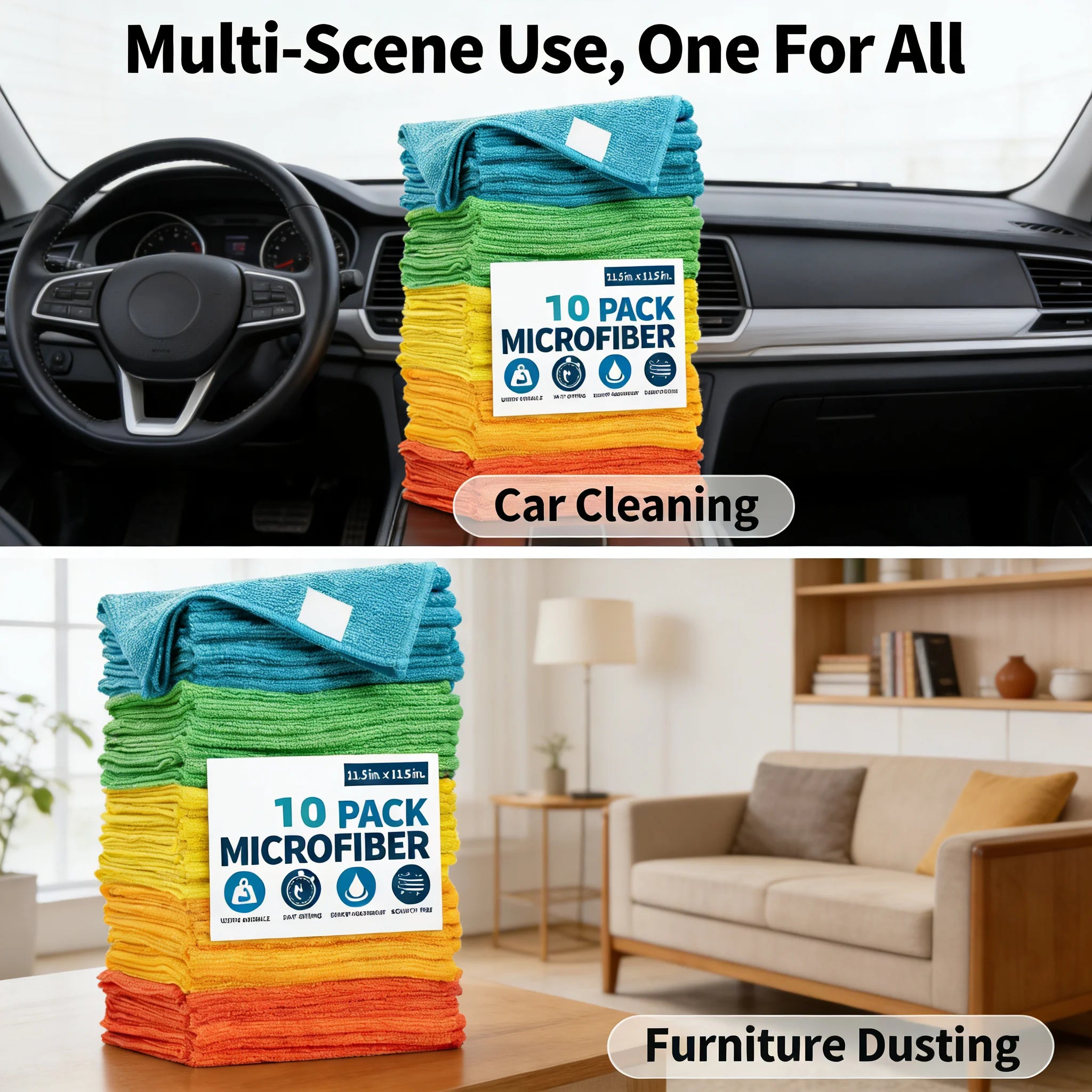 10 Pack Microfiber Cleaning Cloths Lint-Free Reusable Absorbent Towels