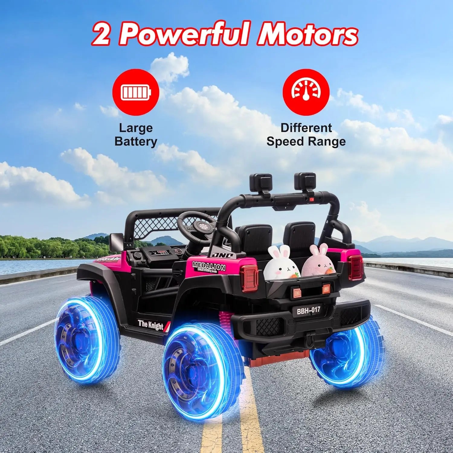12V 2 Seater Kids Ride-On Electric Car with Remote Control, Music & LED Lights