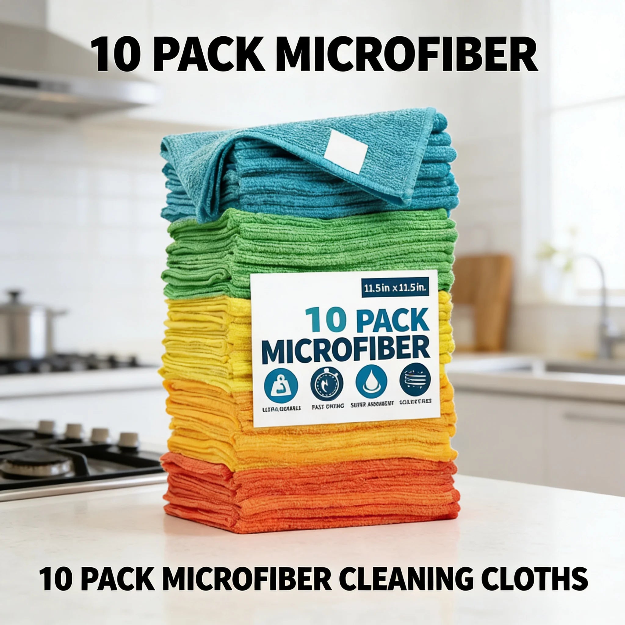 10 Pack Microfiber Cleaning Cloths Lint-Free Reusable Absorbent Towels