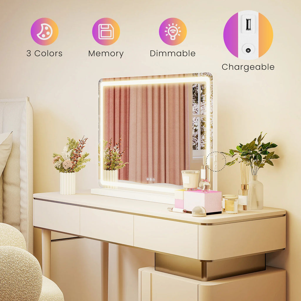 Lighted Bathroom Vanity Mirror, Dimmable LED,3 Color Modes, Aluminum Frame