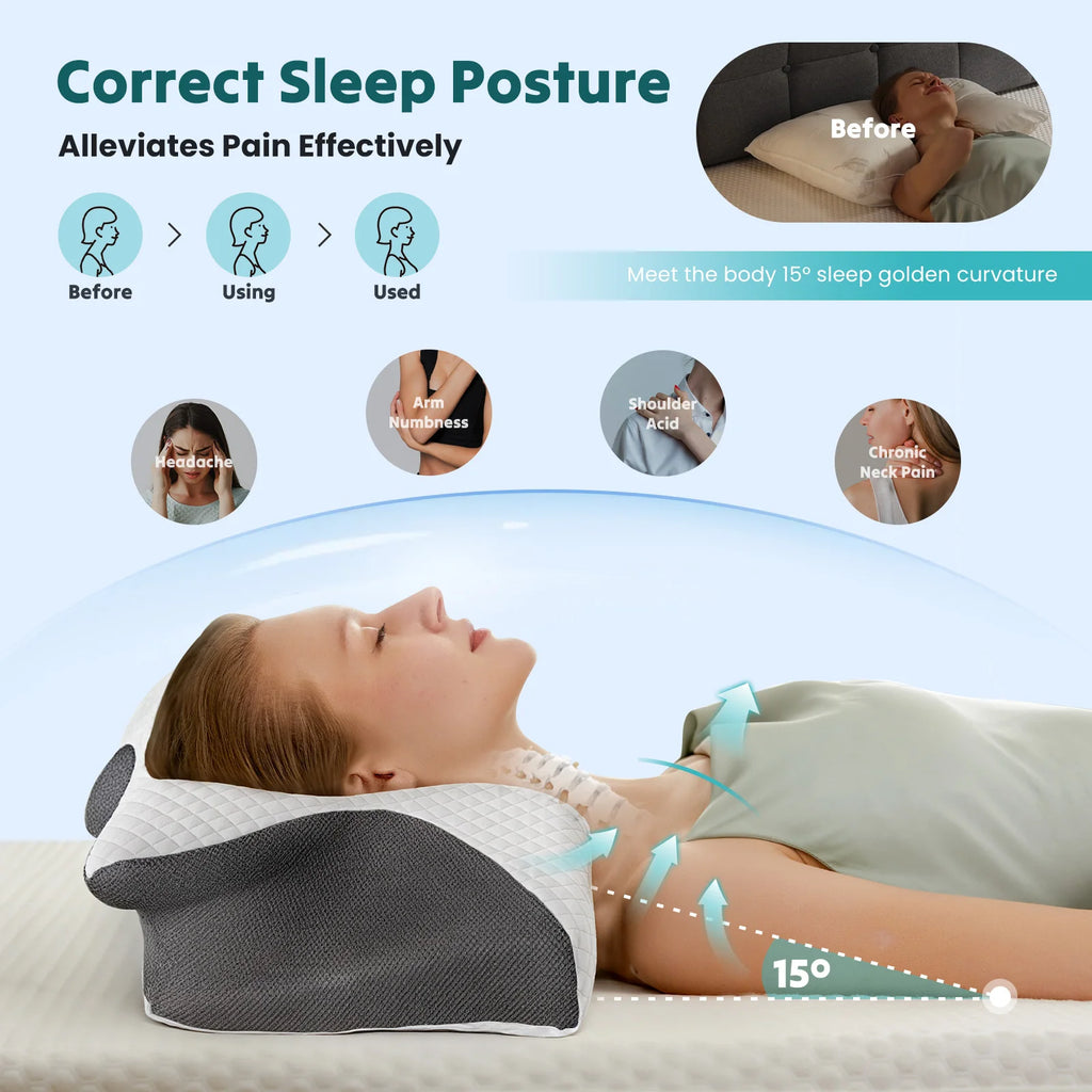 Cervical Memory Foam Pillow for neck Pain  Relief With Cooling Cover