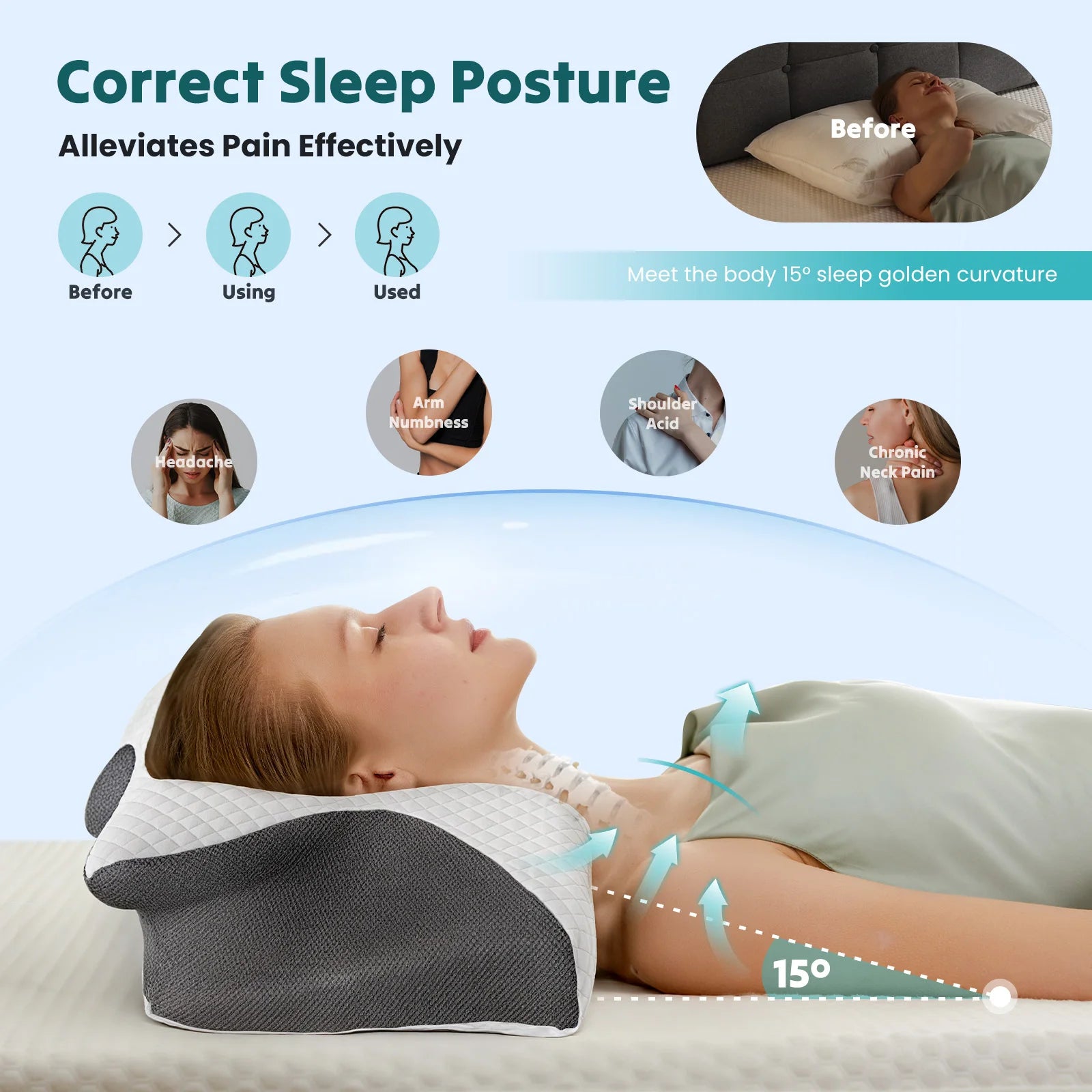 Cervical Memory Foam Pillow for neck Pain  Relief With Cooling Cover