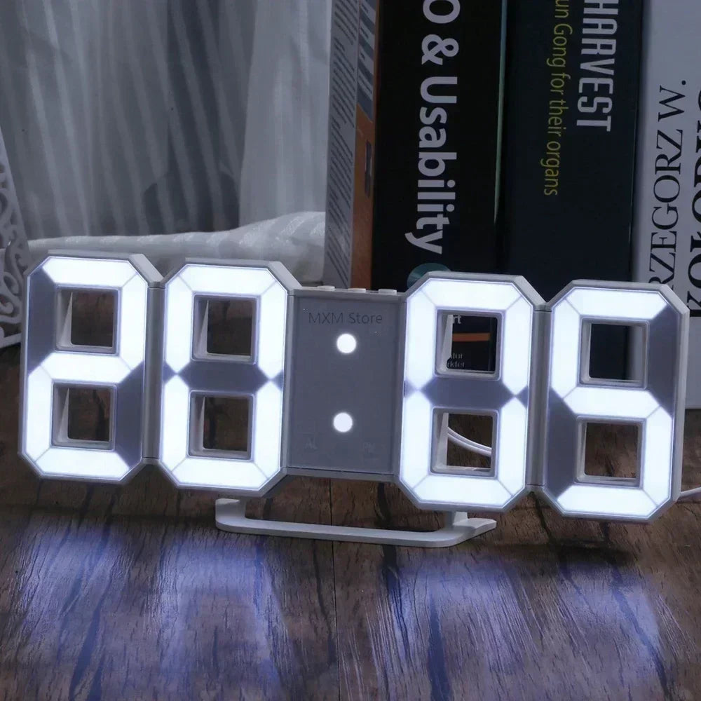 3D LED Digital Clock Wall  Glow Night Mode  Adjustable Electronic Watch