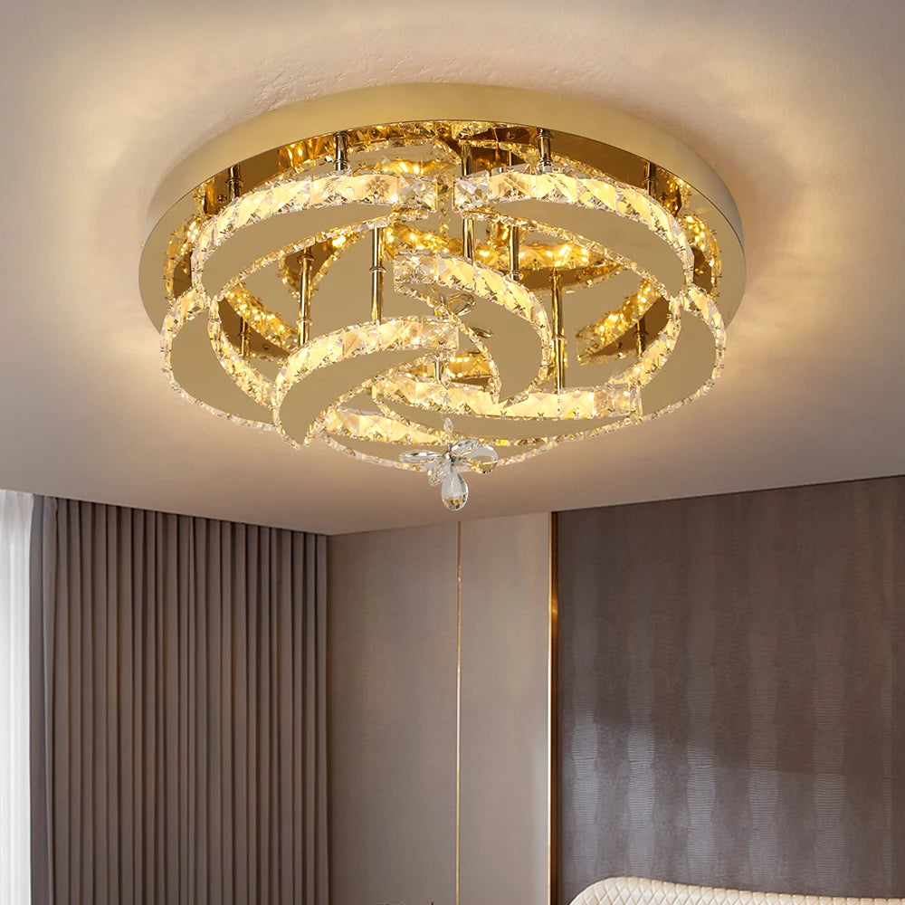 Flower Led Ceiling Chandelier Modern Crystal Drop  Pendant Light  RC Dimming