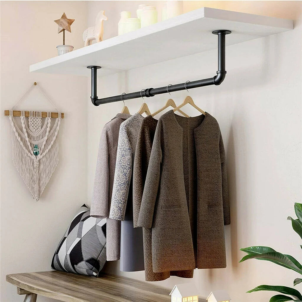 180cm  Garment Home Rail Industrial Pipe  Space Saving  with 3 Hooks