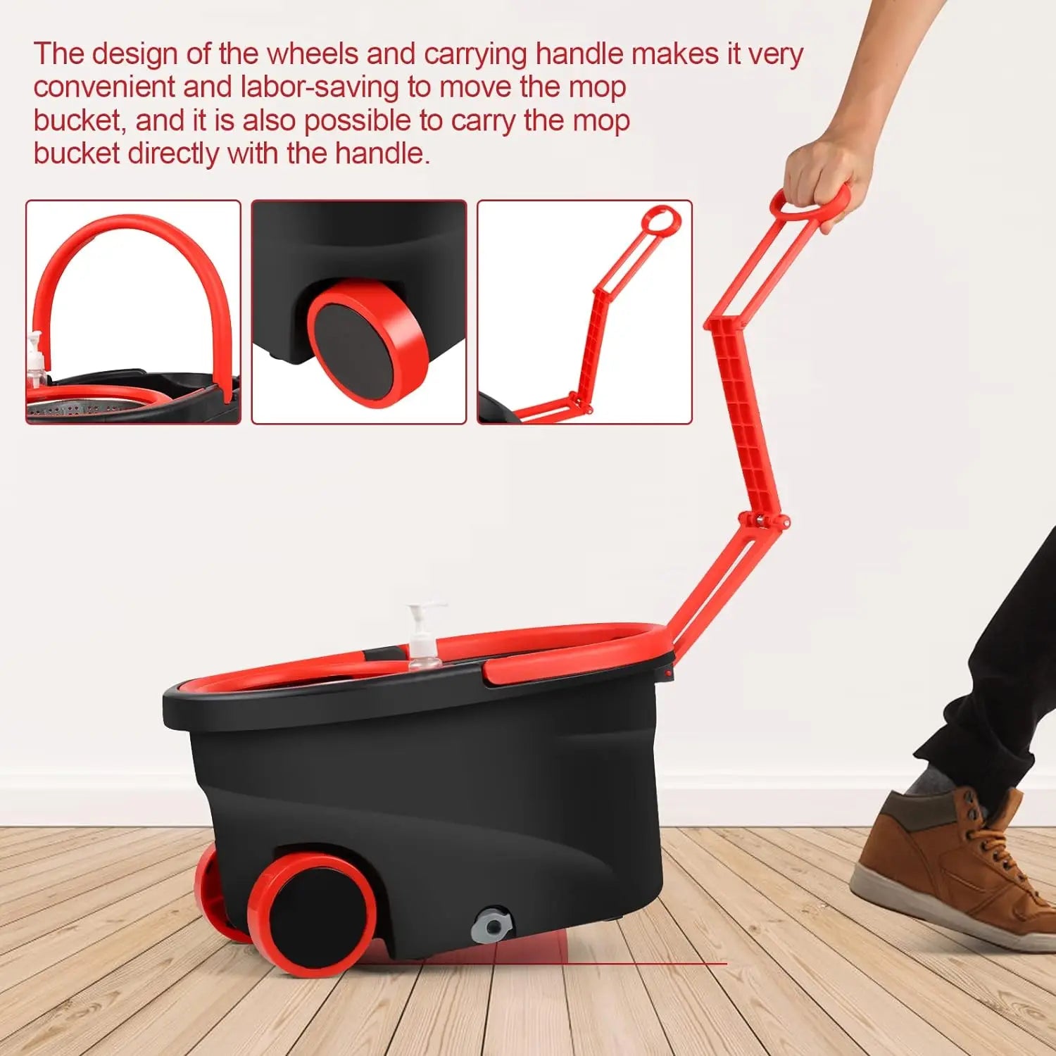 360 Spin Mop Bucket with 3 Microfiber Heads 61'  Handle  & Two Wheels