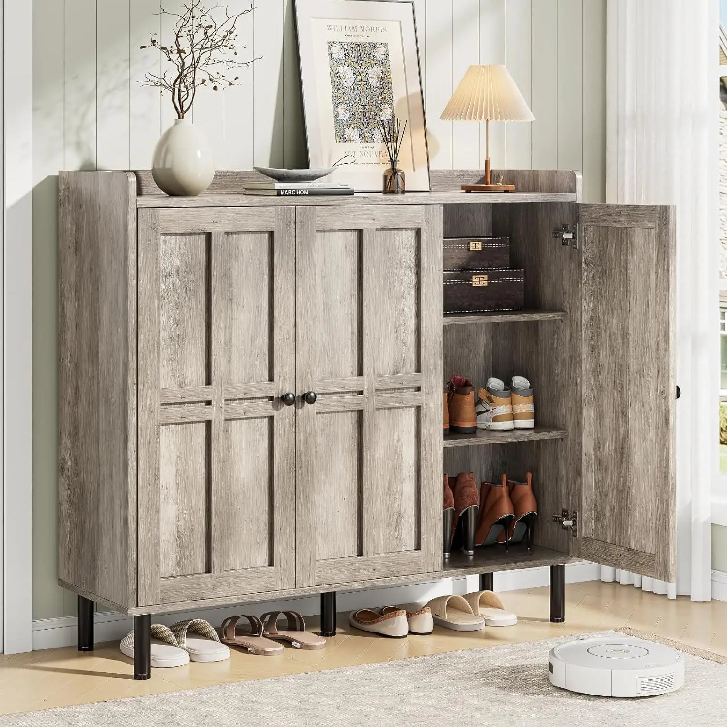 Shoe Cabinet with 3 Doors, 30 pair Storage Organizer for Entryway