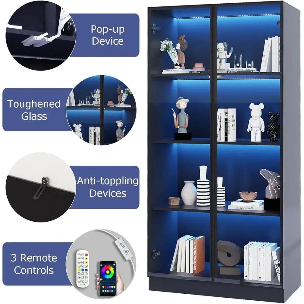 LED-Illuminated 4-Tier Glass Display Cabinet
