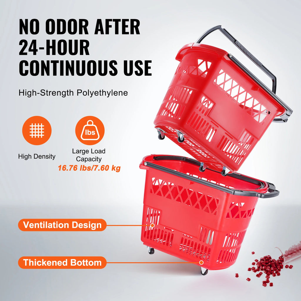 6PCS Shopping Rolling Baskets 39L Carts with Handles & Wheels Portable  for Supermarkets