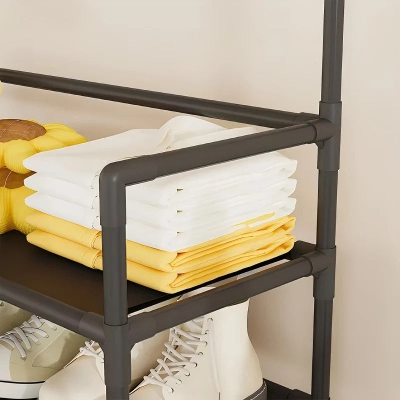 5 Tier Free standing Shoe Rack with Coat & Hat Hooks - Multi-Functional Entryway Storage Organizer