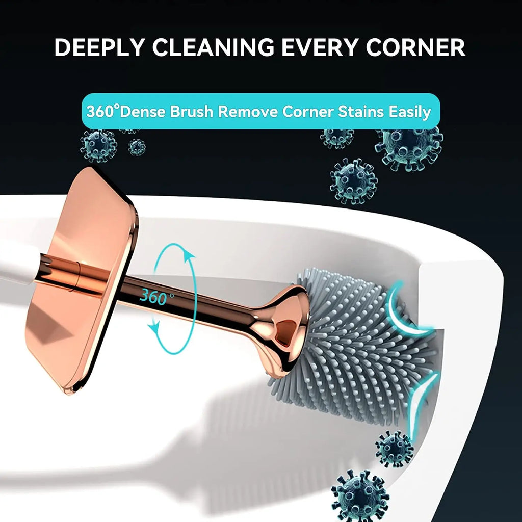 2-Pack Silicone Toilet Brush and Holder,  Long Ergonomic  Handles, Deep Cleaning - Black & White