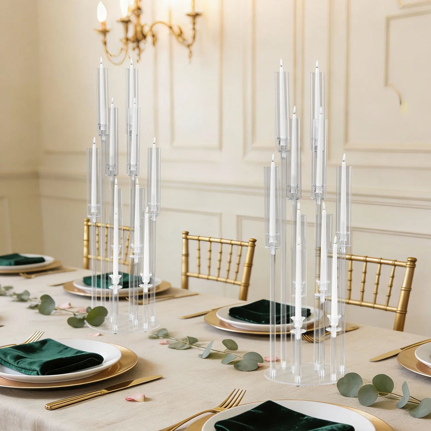 10Pcs Acrylic Candelabra 10 Arm Clear Candle Holder Table Centerpiece