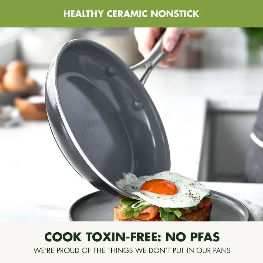 17 Piece Nonstick Ceramic  Cookware Set with Lids, PFAS-Free, Dishwasher & Oven Safe 600F