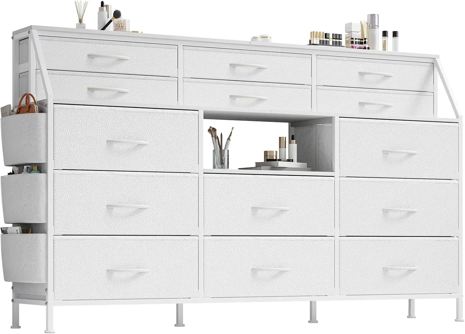 Large Fabric Dresser with 14 Drawers, Wooden top Storage, Sturdy Metal Frame