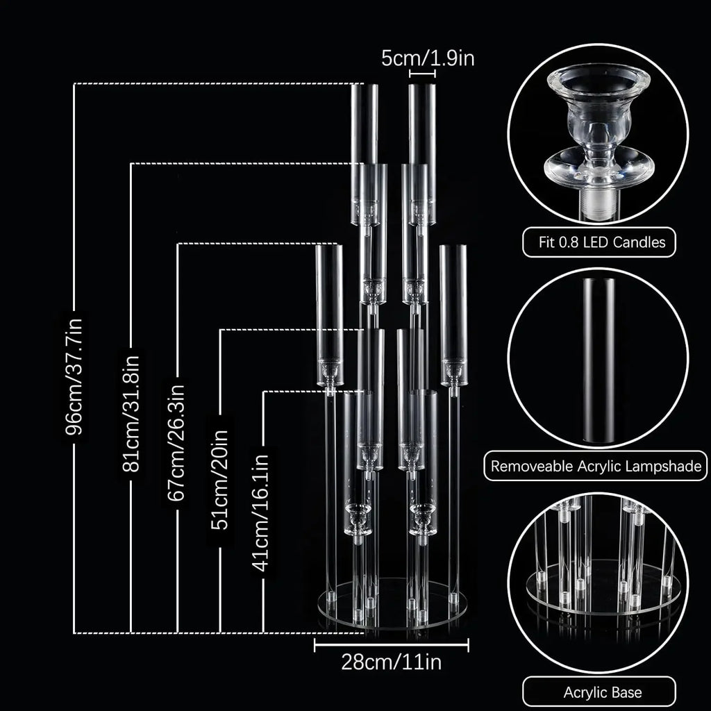 10Pcs Acrylic Candelabra 10 Arm Clear Candle Holder Table Centerpiece
