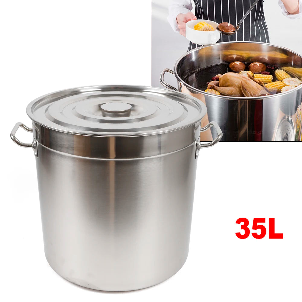35L  Large Capacity Stainless Steel Cooking Pot for Soup with Lid Handle
