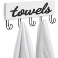 Rustic White Wood Wall-Mounted Towel Rack with Hooks