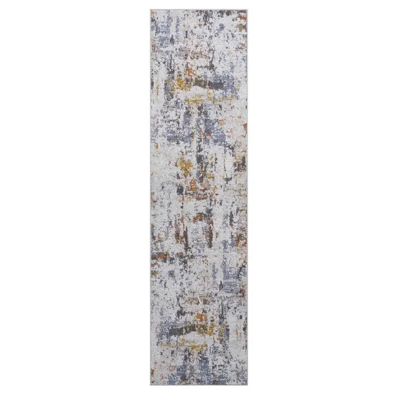 Stylish Abstract Non-Shedding Area Rug 2x8 in Ivory/Blue – Stain Resistant